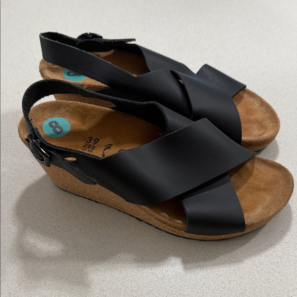 Papillio Black Crisscross Wedge Sandals